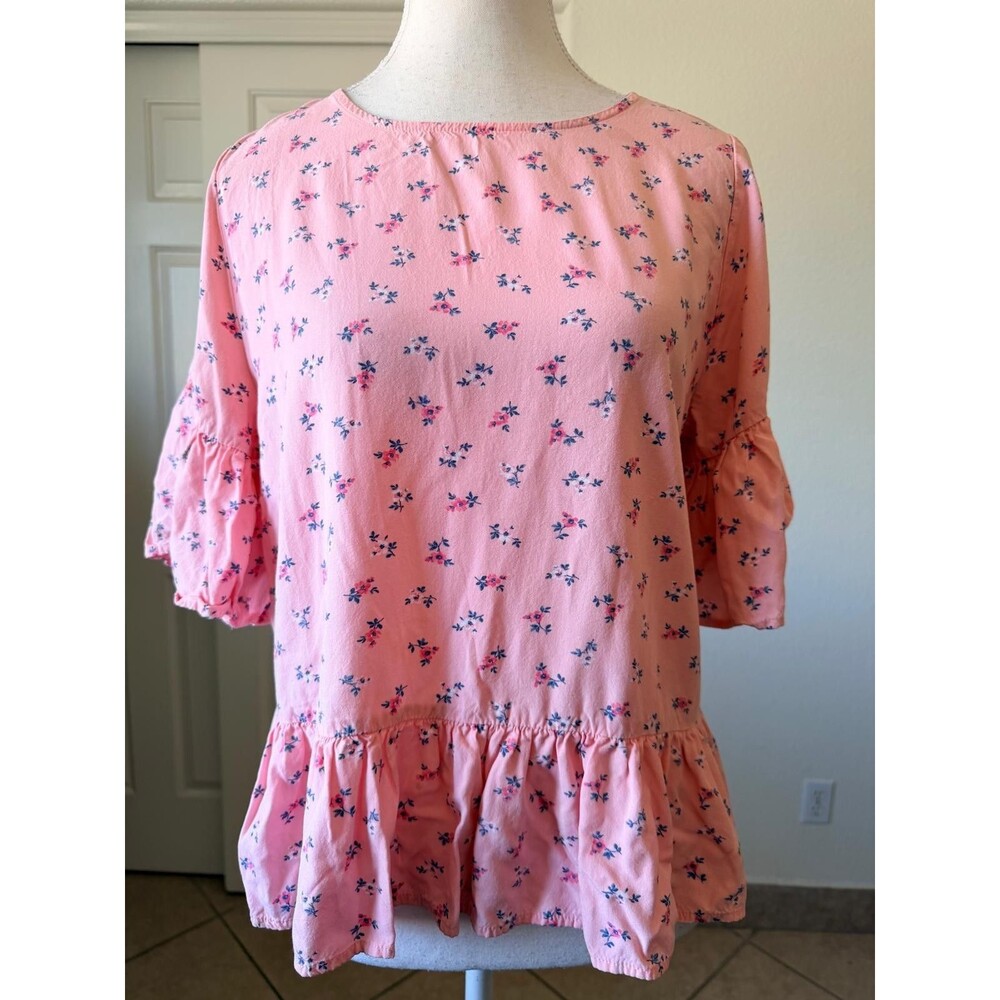 Abercrombie Women's Floral M Pink Puplum Bell Sleeve Blouse - Picture 2 of 14